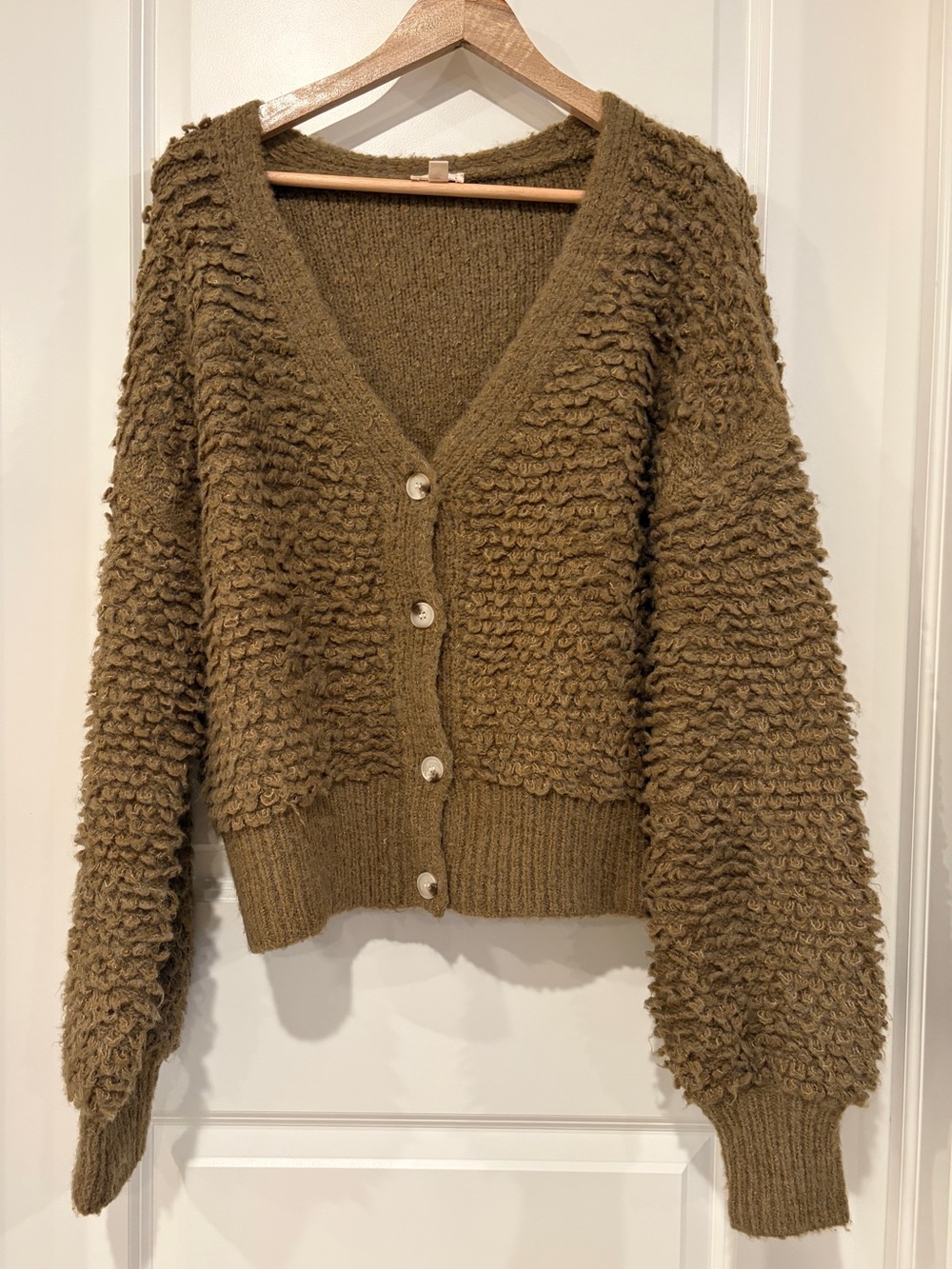 Hem & Thread Brown Textured Loop Popcorn Knit Button Front Cardigan Sweater L